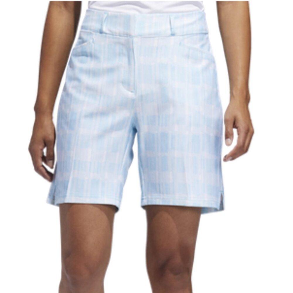 ADIDAS Women's Ultimate Club Printed Golf Shorts NWT White/Bright Cyan Size 2